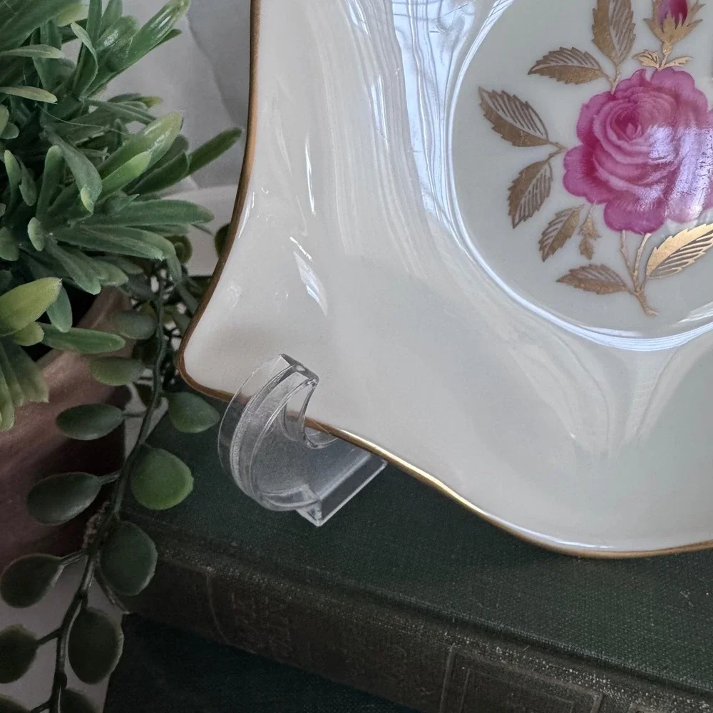 Vintage Lenox Pink Rose Trinket Dish Gold Trim Porcelain Ash Tray USA Made